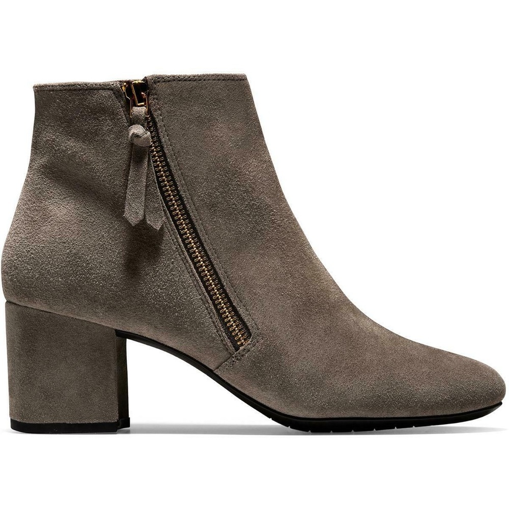 COLE HAAN Boots Saylor Grand Suede  H2O Resistant Putty Grey Zip Tassel 8.5.